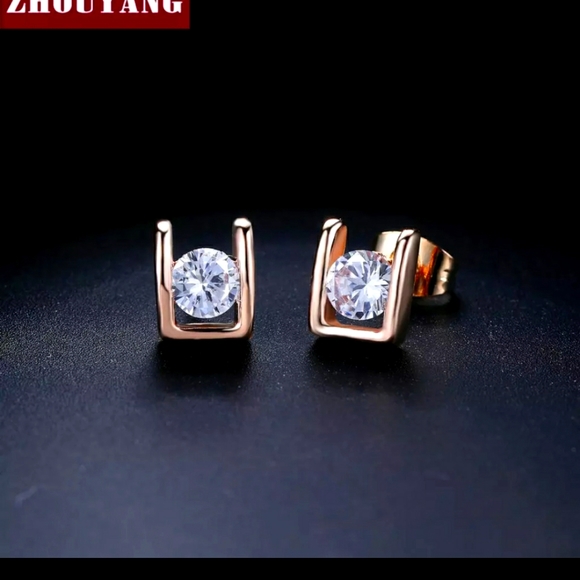 Rose Gold Stud Earrings - Picture 1 of 3